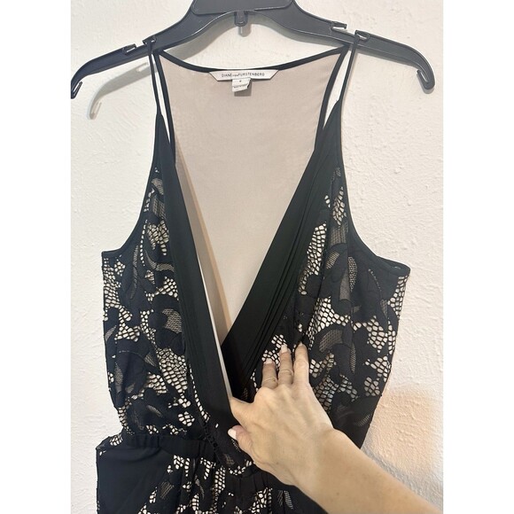 Diane von Furstenberg Size 0 Shany Lace Silk Blend Jumpsuit in Nougat and Black - Picture 7 of 16